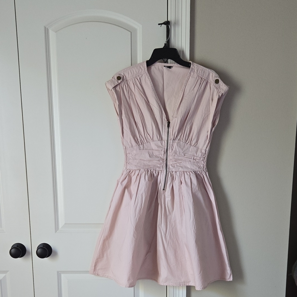 H&M Chic Powder Pink Mini A-line Dress Zipper Detail Pockets Size Small